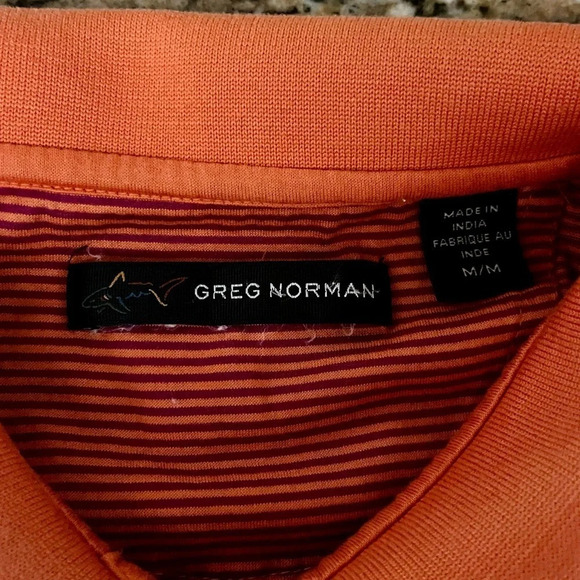 Greg Norman Polo Shirt Mens M  Spice Orange PlayDry Striped Golf Outdoor Rugby - Picture 7 of 10